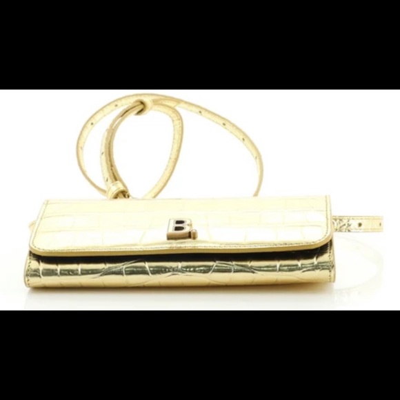 Balenciaga Touch B. Crossbody Bag Crocodile Embossed Gold Leather Mini - Picture 3 of 4